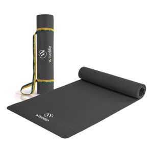 WiseLife Classic ECO TPE 8MM Yoga Mat with Yoga Strap for Men & Women | Extra Thick, Long & Wide Non-Slip, Anti-Tear Exercise Mat for Home, Gym, Workout, Fitness, Yoga & Pilates (Black)